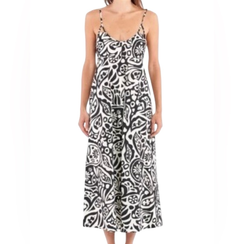 La Ligne Portia Cotton Pop Floral Scoop Cami Smocked Back Empire Midi Dress